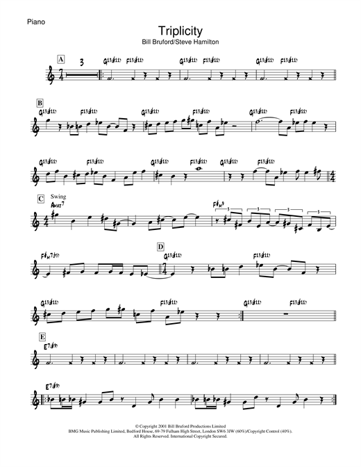 Preview Bill Bruford Triplicity Rock sheet music, notes and chords for Piano, SKU: 19040 sheet music, piano notes, chords, guitar tabs, score, transpose, transcribe, how to play, guide, download, learn, tutorial, progression, song, artist, awards, billboard, mtv, vh1, tour, single, album, release