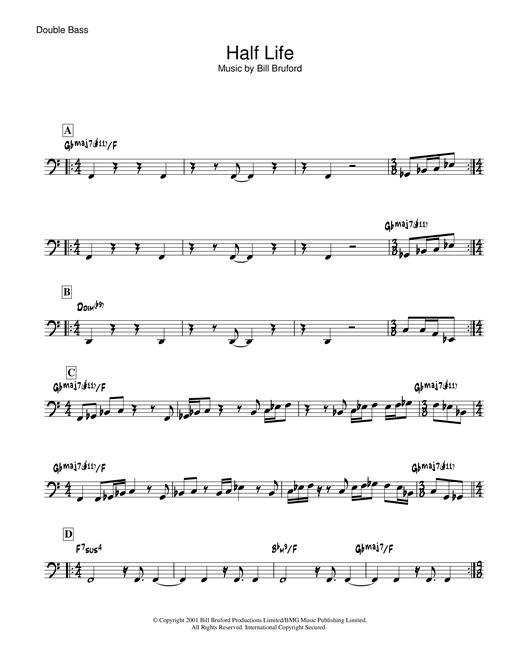Preview Bill Bruford Half Life Rock sheet music, notes and chords for Double Bass, SKU: 19055 sheet music, piano notes, chords, guitar tabs, score, transpose, transcribe, how to play, guide, download, learn, tutorial, progression, song, artist, awards, billboard, mtv, vh1, tour, single, album, release