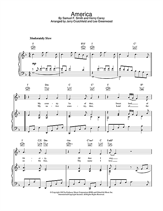 Preview Lee Greenwood America Folk sheet music, notes and chords for Piano, Vocal & Guitar (Right-Hand Melody), SKU: 19078 sheet music, piano notes, chords, guitar tabs, score, transpose, transcribe, how to play, guide, download, learn, tutorial, progression, song, artist, awards, billboard, mtv, vh1, tour, single, album, release