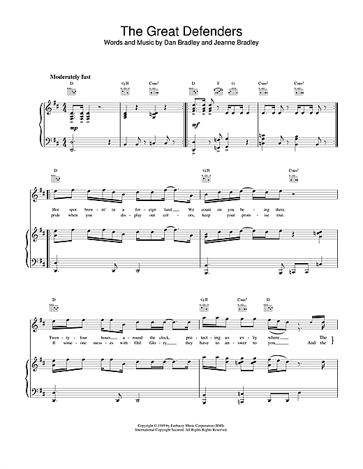 Preview Lee Greenwood The Great Defenders Folk sheet music, notes and chords for Piano, Vocal & Guitar (Right-Hand Melody), SKU: 19079 sheet music, piano notes, chords, guitar tabs, score, transpose, transcribe, how to play, guide, download, learn, tutorial, progression, song, artist, awards, billboard, mtv, vh1, tour, single, album, release