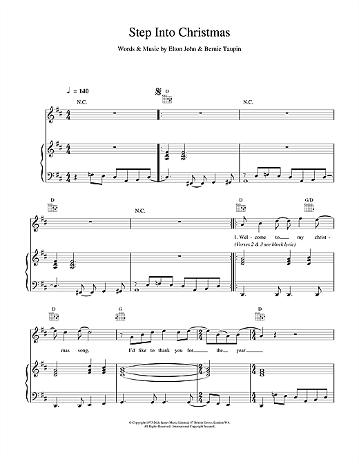 Preview Elton John Step Into Christmas Pop sheet music, notes and chords for Piano, Vocal & Guitar, SKU: 19112 sheet music, piano notes, chords, guitar tabs, score, transpose, transcribe, how to play, guide, download, learn, tutorial, progression, song, artist, awards, billboard, mtv, vh1, tour, single, album, release