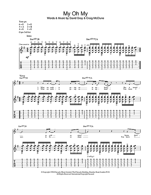 Preview David Gray My Oh My Rock sheet music, notes and chords for Guitar Tab, SKU: 19121 sheet music, piano notes, chords, guitar tabs, score, transpose, transcribe, how to play, guide, download, learn, tutorial, progression, song, artist, awards, billboard, mtv, vh1, tour, single, album, release