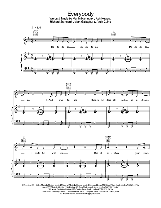 Preview Hear'Say Everybody Pop sheet music, notes and chords for Piano, Vocal & Guitar, SKU: 19153 sheet music, piano notes, chords, guitar tabs, score, transpose, transcribe, how to play, guide, download, learn, tutorial, progression, song, artist, awards, billboard, mtv, vh1, tour, single, album, release