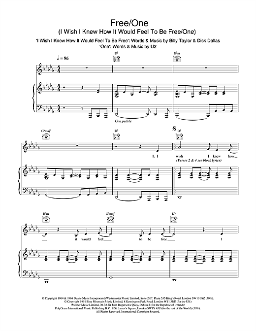 Preview The Lighthouse Family Free/One (I Wish I Knew How It Would Feel To Be & One) Pop sheet music, notes and chords for Piano, Vocal & Guitar, SKU: 19207 sheet music, piano notes, chords, guitar tabs, score, transpose, transcribe, how to play, guide, download, learn, tutorial, progression, song, artist, awards, billboard, mtv, vh1, tour, single, album, release