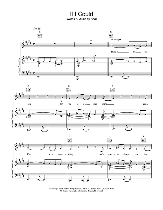 Preview Seal If I Could Pop sheet music, notes and chords for Piano, Vocal & Guitar (Right-Hand Melody), SKU: 19218 sheet music, piano notes, chords, guitar tabs, score, transpose, transcribe, how to play, guide, download, learn, tutorial, progression, song, artist, awards, billboard, mtv, vh1, tour, single, album, release