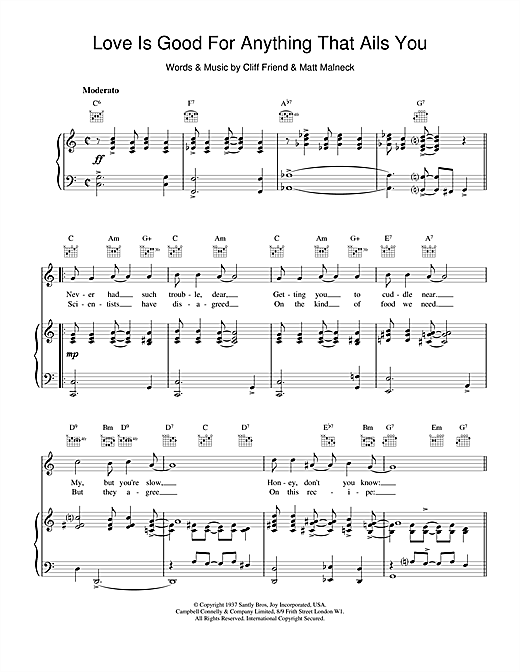 Preview Artie Shaw Love Is Good For Anything That Ails You Jazz sheet music, notes and chords for Piano, Vocal & Guitar (Right-Hand Melody), SKU: 19264 sheet music, piano notes, chords, guitar tabs, score, transpose, transcribe, how to play, guide, download, learn, tutorial, progression, song, artist, awards, billboard, mtv, vh1, tour, single, album, release