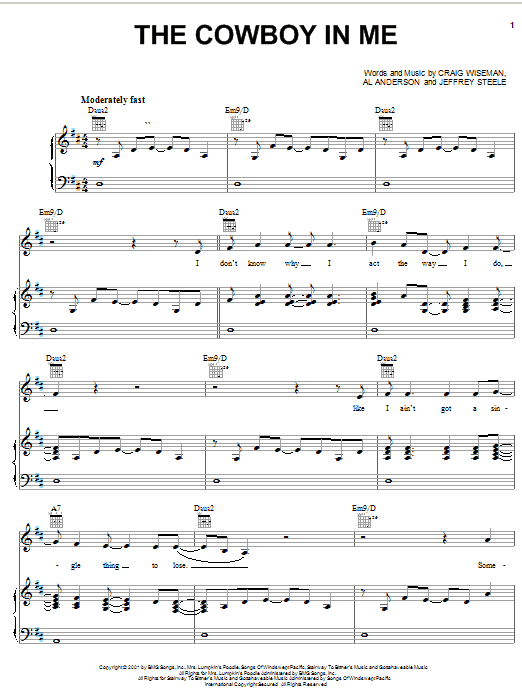 Preview Tim McGraw The Cowboy In Me Country sheet music, notes and chords for Piano, Vocal & Guitar (Right-Hand Melody), SKU: 19275 sheet music, piano notes, chords, guitar tabs, score, transpose, transcribe, how to play, guide, download, learn, tutorial, progression, song, artist, awards, billboard, mtv, vh1, tour, single, album, release