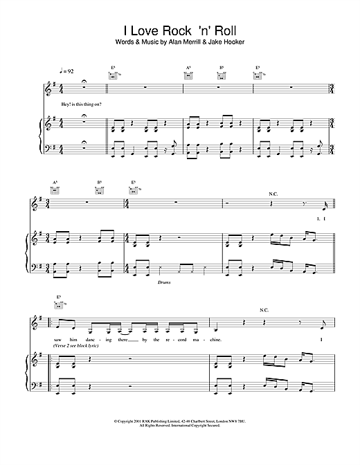 Preview Britney Spears I Love Rock 'n' Roll Pop sheet music, notes and chords for Piano, Vocal & Guitar, SKU: 19291 sheet music, piano notes, chords, guitar tabs, score, transpose, transcribe, how to play, guide, download, learn, tutorial, progression, song, artist, awards, billboard, mtv, vh1, tour, single, album, release