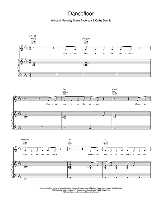 Preview Kylie Minogue Dancefloor Pop sheet music, notes and chords for Piano, Vocal & Guitar, SKU: 19309 sheet music, piano notes, chords, guitar tabs, score, transpose, transcribe, how to play, guide, download, learn, tutorial, progression, song, artist, awards, billboard, mtv, vh1, tour, single, album, release