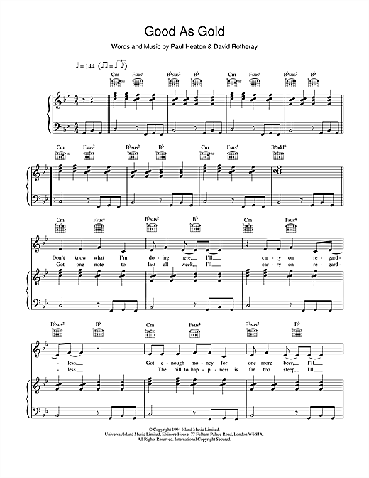 Preview The Beautiful South Good As Gold (Stupid As Mud) Pop sheet music, notes and chords for Piano, Vocal & Guitar, SKU: 19311 sheet music, piano notes, chords, guitar tabs, score, transpose, transcribe, how to play, guide, download, learn, tutorial, progression, song, artist, awards, billboard, mtv, vh1, tour, single, album, release