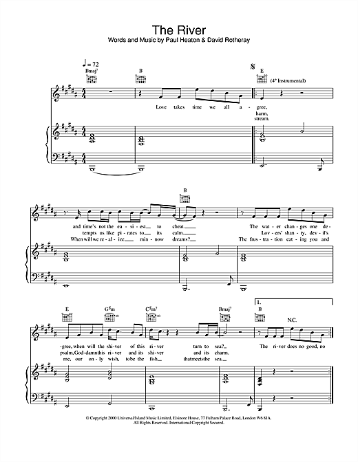 Preview The Beautiful South The River Pop sheet music, notes and chords for Piano, Vocal & Guitar, SKU: 19318 sheet music, piano notes, chords, guitar tabs, score, transpose, transcribe, how to play, guide, download, learn, tutorial, progression, song, artist, awards, billboard, mtv, vh1, tour, single, album, release
