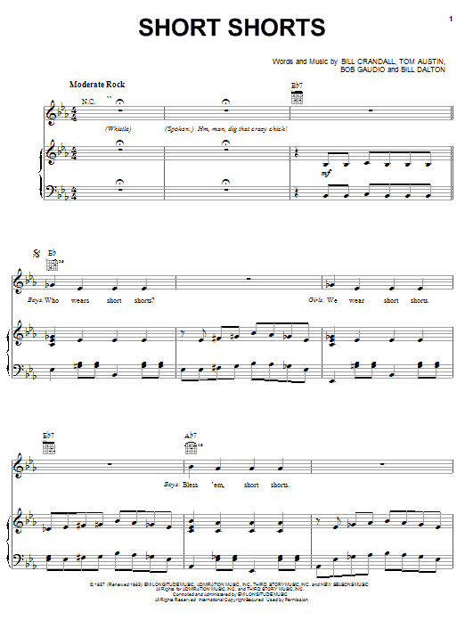 Preview The Royal Teens Short Shorts Rock sheet music, notes and chords for Piano, Vocal & Guitar (Right-Hand Melody), SKU: 19368 sheet music, piano notes, chords, guitar tabs, score, transpose, transcribe, how to play, guide, download, learn, tutorial, progression, song, artist, awards, billboard, mtv, vh1, tour, single, album, release