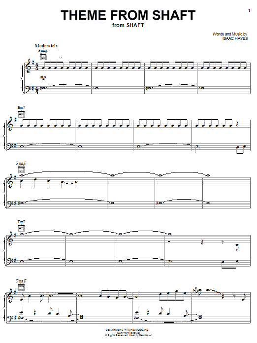 Preview Isaac Hayes Theme from Shaft Rock sheet music, notes and chords for Piano, Vocal & Guitar (Right-Hand Melody), SKU: 19410 sheet music, piano notes, chords, guitar tabs, score, transpose, transcribe, how to play, guide, download, learn, tutorial, progression, song, artist, awards, billboard, mtv, vh1, tour, single, album, release