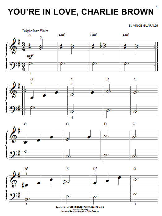 Preview Vince Guaraldi You're In Love, Charlie Brown Children sheet music, notes and chords for Piano (Big Notes), SKU: 19480 sheet music, piano notes, chords, guitar tabs, score, transpose, transcribe, how to play, guide, download, learn, tutorial, progression, song, artist, awards, billboard, mtv, vh1, tour, single, album, release
