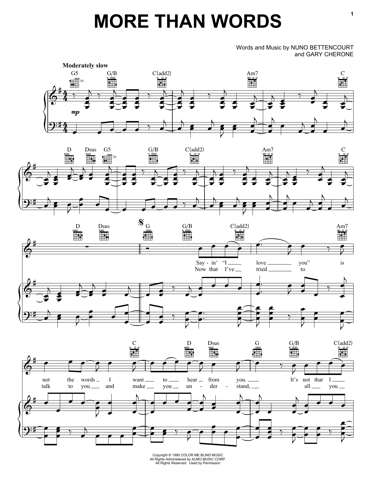Preview Extreme More Than Words Metal sheet music, notes and chords for Piano, Vocal & Guitar (Right-Hand Melody), SKU: 19491 sheet music, piano notes, chords, guitar tabs, score, transpose, transcribe, how to play, guide, download, learn, tutorial, progression, song, artist, awards, billboard, mtv, vh1, tour, single, album, release