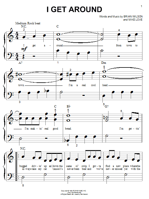 Preview The Beach Boys I Get Around Rock sheet music, notes and chords for Piano (Big Notes), SKU: 19512 sheet music, piano notes, chords, guitar tabs, score, transpose, transcribe, how to play, guide, download, learn, tutorial, progression, song, artist, awards, billboard, mtv, vh1, tour, single, album, release