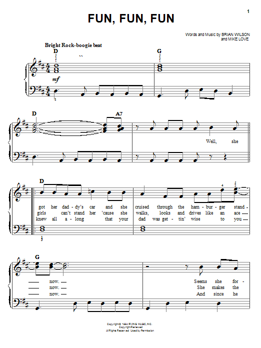 Preview The Beach Boys Fun, Fun, Fun Rock sheet music, notes and chords for Easy Piano, SKU: 19524 sheet music, piano notes, chords, guitar tabs, score, transpose, transcribe, how to play, guide, download, learn, tutorial, progression, song, artist, awards, billboard, mtv, vh1, tour, single, album, release