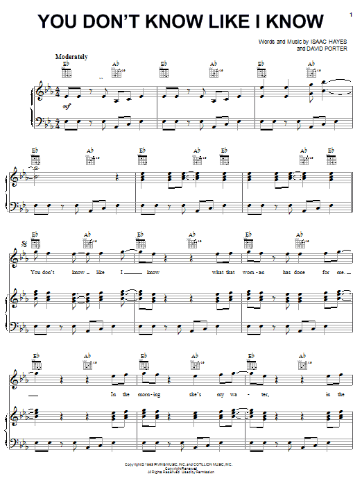 Preview Sam & Dave You Don't Know Like I Know Rock sheet music, notes and chords for Piano, Vocal & Guitar (Right-Hand Melody), SKU: 19546 sheet music, piano notes, chords, guitar tabs, score, transpose, transcribe, how to play, guide, download, learn, tutorial, progression, song, artist, awards, billboard, mtv, vh1, tour, single, album, release