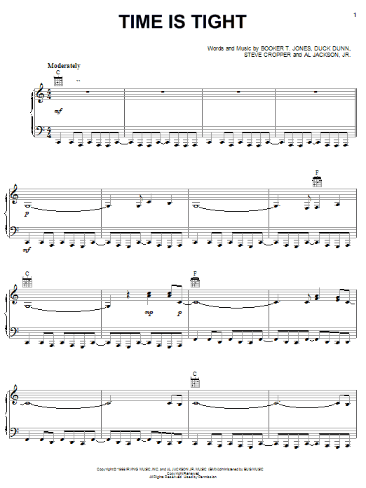 Preview Booker T. and The MGs Time Is Tight Rock sheet music, notes and chords for Piano, Vocal & Guitar (Right-Hand Melody), SKU: 19548 sheet music, piano notes, chords, guitar tabs, score, transpose, transcribe, how to play, guide, download, learn, tutorial, progression, song, artist, awards, billboard, mtv, vh1, tour, single, album, release