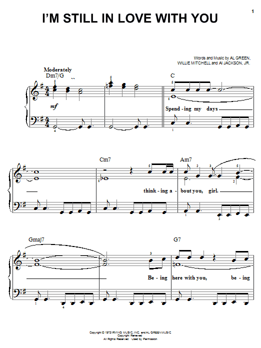 Preview Al Green I'm Still In Love With You Rock sheet music, notes and chords for Easy Piano, SKU: 19581 sheet music, piano notes, chords, guitar tabs, score, transpose, transcribe, how to play, guide, download, learn, tutorial, progression, song, artist, awards, billboard, mtv, vh1, tour, single, album, release