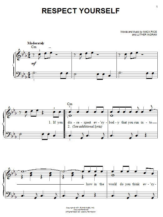 Preview The Staple Singers Respect Yourself Rock sheet music, notes and chords for Easy Piano, SKU: 19588 sheet music, piano notes, chords, guitar tabs, score, transpose, transcribe, how to play, guide, download, learn, tutorial, progression, song, artist, awards, billboard, mtv, vh1, tour, single, album, release