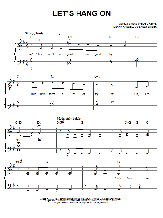 Preview The Manhattan Transfer Let's Hang On Musicals sheet music, notes and chords for Easy Piano, SKU: 19611 sheet music, piano notes, chords, guitar tabs, score, transpose, transcribe, how to play, guide, download, learn, tutorial, progression, song, artist, awards, billboard, mtv, vh1, tour, single, album, release