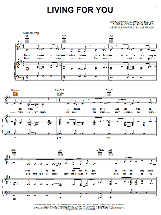 Preview ZOEgirl Living For You Pop sheet music, notes and chords for Piano, Vocal & Guitar (Right-Hand Melody), SKU: 19635 sheet music, piano notes, chords, guitar tabs, score, transpose, transcribe, how to play, guide, download, learn, tutorial, progression, song, artist, awards, billboard, mtv, vh1, tour, single, album, release