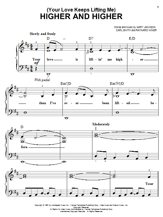 Preview Jackie Wilson (Your Love Keeps Lifting Me) Higher And Higher Musicals sheet music, notes and chords for Easy Piano, SKU: 19641 sheet music, piano notes, chords, guitar tabs, score, transpose, transcribe, how to play, guide, download, learn, tutorial, progression, song, artist, awards, billboard, mtv, vh1, tour, single, album, release
