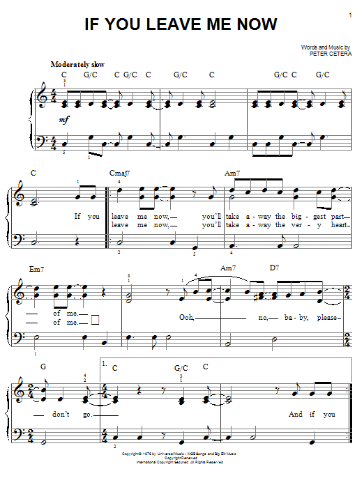 Preview Chicago If You Leave Me Now Pop sheet music, notes and chords for Easy Piano, SKU: 19650 sheet music, piano notes, chords, guitar tabs, score, transpose, transcribe, how to play, guide, download, learn, tutorial, progression, song, artist, awards, billboard, mtv, vh1, tour, single, album, release