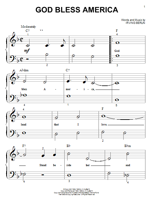 Preview Irving Berlin God Bless America Traditional sheet music, notes and chords for Piano (Big Notes), SKU: 19660 sheet music, piano notes, chords, guitar tabs, score, transpose, transcribe, how to play, guide, download, learn, tutorial, progression, song, artist, awards, billboard, mtv, vh1, tour, single, album, release