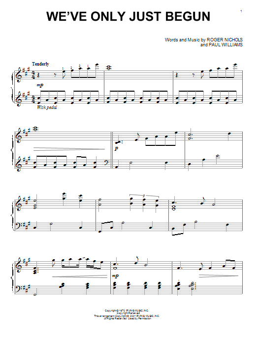 Preview Carpenters We've Only Just Begun Pop sheet music, notes and chords for Piano, SKU: 19676 sheet music, piano notes, chords, guitar tabs, score, transpose, transcribe, how to play, guide, download, learn, tutorial, progression, song, artist, awards, billboard, mtv, vh1, tour, single, album, release