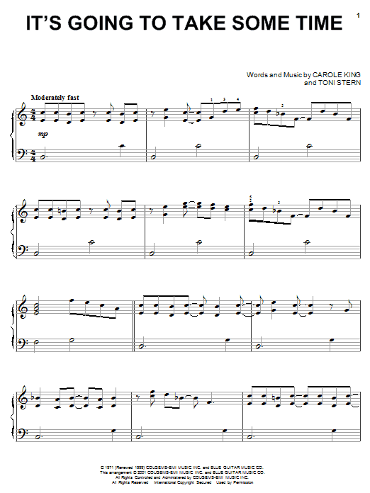 Preview Carpenters It's Going To Take Some Time Pop sheet music, notes and chords for Piano, SKU: 19693 sheet music, piano notes, chords, guitar tabs, score, transpose, transcribe, how to play, guide, download, learn, tutorial, progression, song, artist, awards, billboard, mtv, vh1, tour, single, album, release