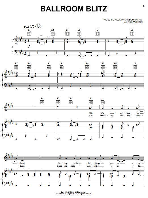 Preview Sweet Ballroom Blitz Pop sheet music, notes and chords for Piano, Vocal & Guitar (Right-Hand Melody), SKU: 19712 sheet music, piano notes, chords, guitar tabs, score, transpose, transcribe, how to play, guide, download, learn, tutorial, progression, song, artist, awards, billboard, mtv, vh1, tour, single, album, release