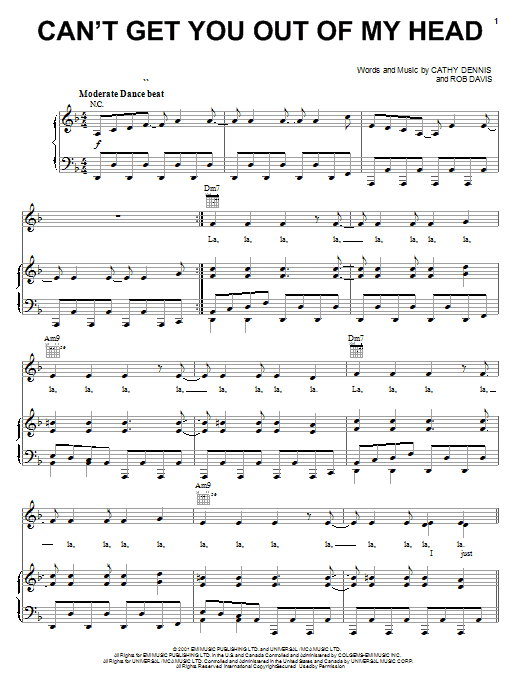 Preview Kylie Minogue Can't Get You Out Of My Head Pop sheet music, notes and chords for Piano, Vocal & Guitar (Right-Hand Melody), SKU: 19716 sheet music, piano notes, chords, guitar tabs, score, transpose, transcribe, how to play, guide, download, learn, tutorial, progression, song, artist, awards, billboard, mtv, vh1, tour, single, album, release