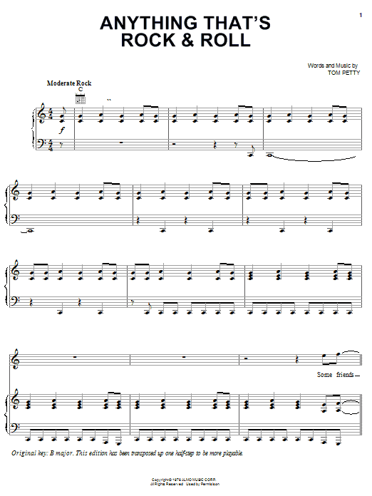Preview Tom Petty And The Heartbreakers Anything That's Rock & Roll Rock sheet music, notes and chords for Piano, Vocal & Guitar (Right-Hand Melody), SKU: 19721 sheet music, piano notes, chords, guitar tabs, score, transpose, transcribe, how to play, guide, download, learn, tutorial, progression, song, artist, awards, billboard, mtv, vh1, tour, single, album, release