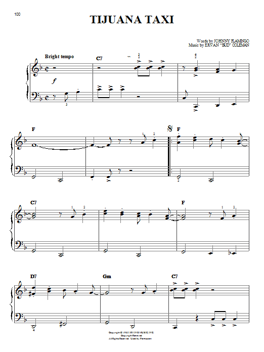 Preview Herb Alpert & The Tijuana Brass Tijuana Taxi Jazz sheet music, notes and chords for Easy Piano, SKU: 19744 sheet music, piano notes, chords, guitar tabs, score, transpose, transcribe, how to play, guide, download, learn, tutorial, progression, song, artist, awards, billboard, mtv, vh1, tour, single, album, release
