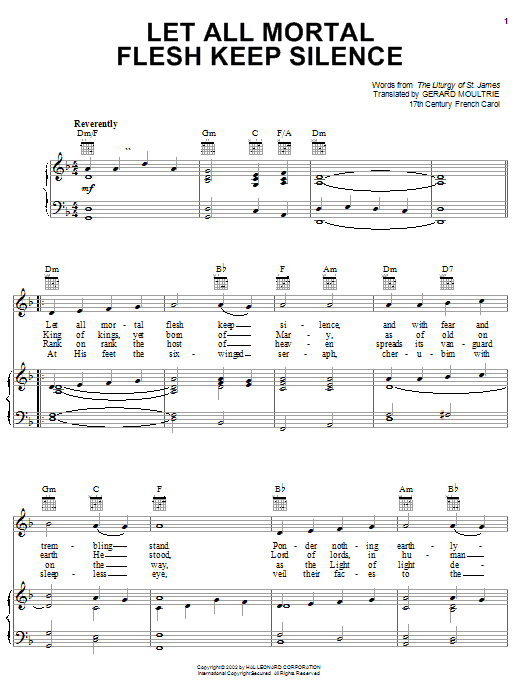 Preview Traditional Carol Let All Mortal Flesh Keep Silence Hymn sheet music, notes and chords for Piano, Vocal & Guitar (Right-Hand Melody), SKU: 19760 sheet music, piano notes, chords, guitar tabs, score, transpose, transcribe, how to play, guide, download, learn, tutorial, progression, song, artist, awards, billboard, mtv, vh1, tour, single, album, release