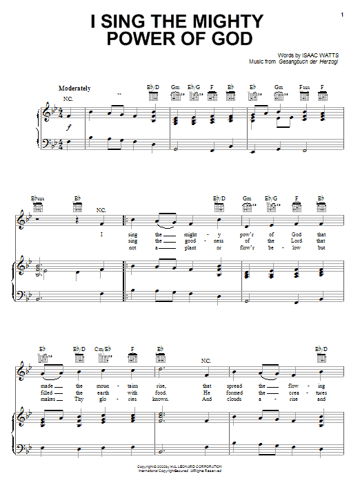 Preview Isaac Watts I Sing The Mighty Power Of God Hymn sheet music, notes and chords for Piano, Vocal & Guitar (Right-Hand Melody), SKU: 19764 sheet music, piano notes, chords, guitar tabs, score, transpose, transcribe, how to play, guide, download, learn, tutorial, progression, song, artist, awards, billboard, mtv, vh1, tour, single, album, release