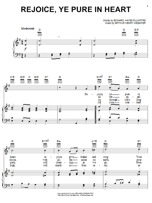 Preview Arthur Henry Messiter Rejoice, Ye Pure In Heart Hymn sheet music, notes and chords for Piano, Vocal & Guitar (Right-Hand Melody), SKU: 19773 sheet music, piano notes, chords, guitar tabs, score, transpose, transcribe, how to play, guide, download, learn, tutorial, progression, song, artist, awards, billboard, mtv, vh1, tour, single, album, release