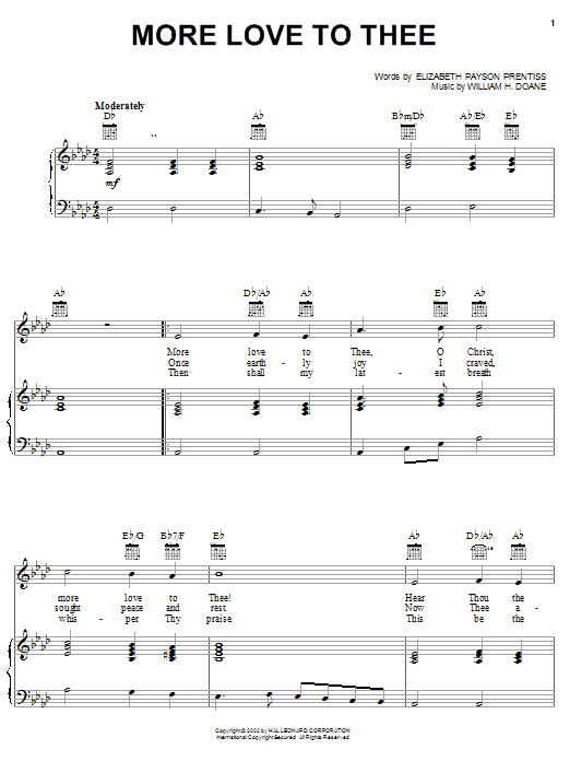 Preview William H. Doane More Love To Thee (O Christ) Hymn sheet music, notes and chords for Piano, Vocal & Guitar (Right-Hand Melody), SKU: 19775 sheet music, piano notes, chords, guitar tabs, score, transpose, transcribe, how to play, guide, download, learn, tutorial, progression, song, artist, awards, billboard, mtv, vh1, tour, single, album, release