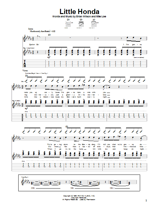 Preview The Beach Boys Little Honda Pop sheet music, notes and chords for Guitar Tab, SKU: 19777 sheet music, piano notes, chords, guitar tabs, score, transpose, transcribe, how to play, guide, download, learn, tutorial, progression, song, artist, awards, billboard, mtv, vh1, tour, single, album, release