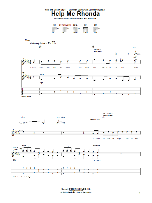 Preview The Beach Boys Help Me Rhonda Pop sheet music, notes and chords for Guitar Tab, SKU: 19780 sheet music, piano notes, chords, guitar tabs, score, transpose, transcribe, how to play, guide, download, learn, tutorial, progression, song, artist, awards, billboard, mtv, vh1, tour, single, album, release