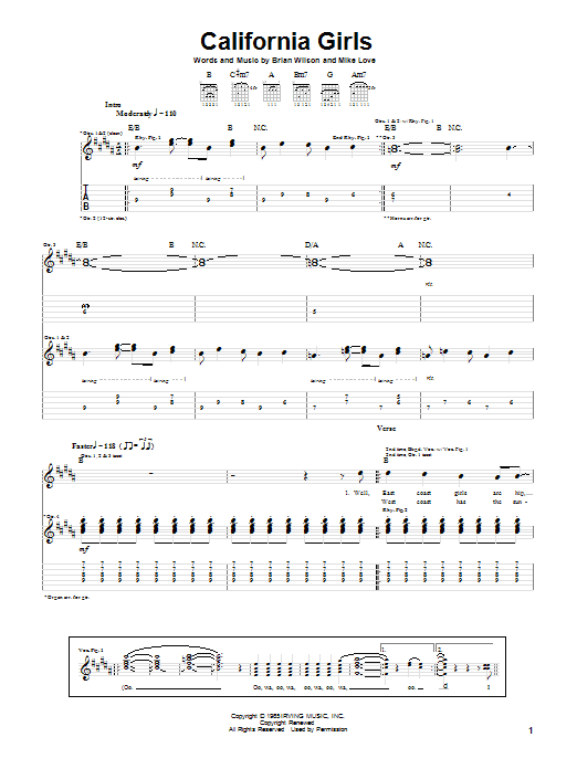 Preview The Beach Boys California Girls Pop sheet music, notes and chords for Guitar Tab, SKU: 19787 sheet music, piano notes, chords, guitar tabs, score, transpose, transcribe, how to play, guide, download, learn, tutorial, progression, song, artist, awards, billboard, mtv, vh1, tour, single, album, release