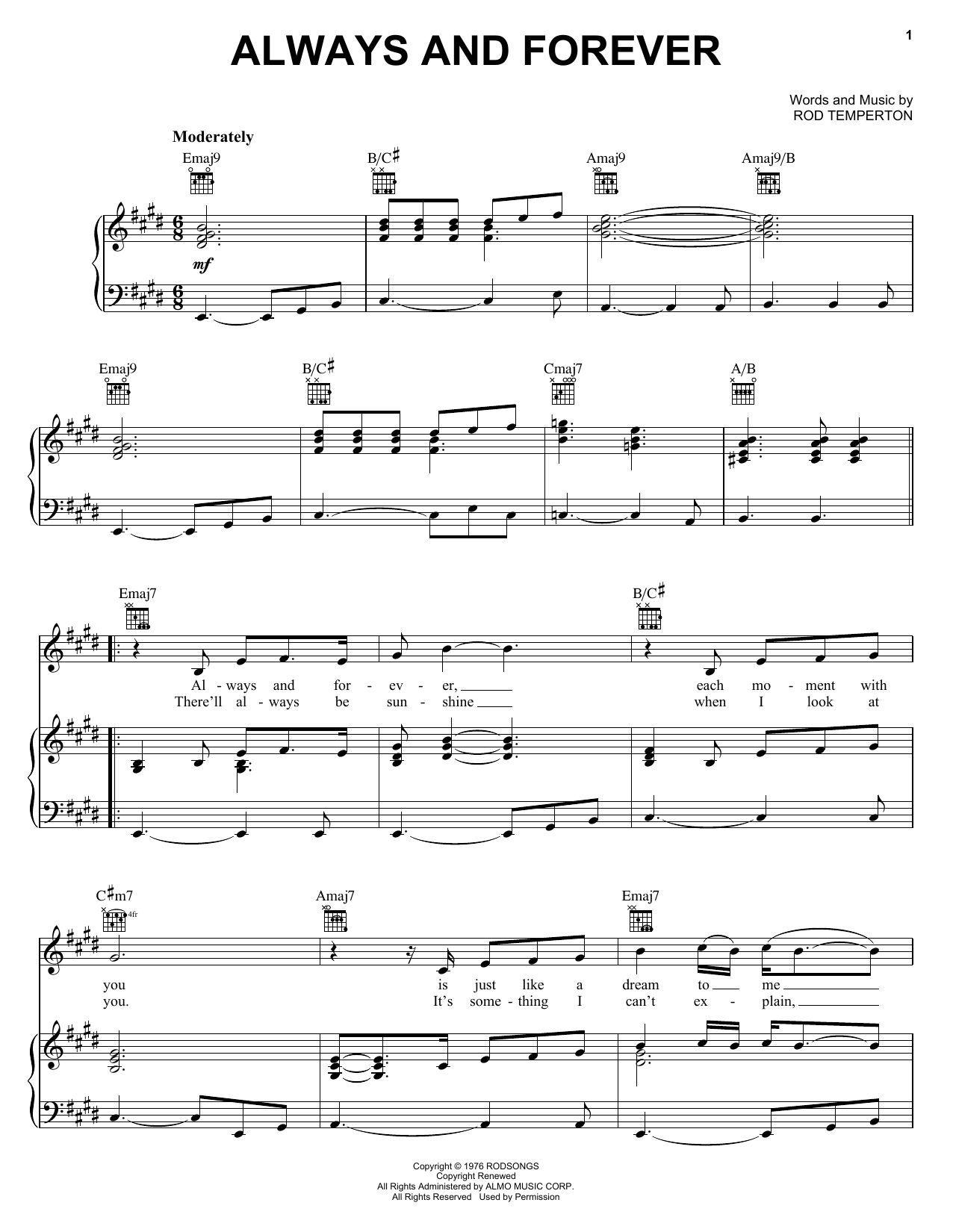 Preview Heatwave Always And Forever R & B sheet music, notes and chords for Piano, Vocal & Guitar (Right-Hand Melody), SKU: 19811 sheet music, piano notes, chords, guitar tabs, score, transpose, transcribe, how to play, guide, download, learn, tutorial, progression, song, artist, awards, billboard, mtv, vh1, tour, single, album, release