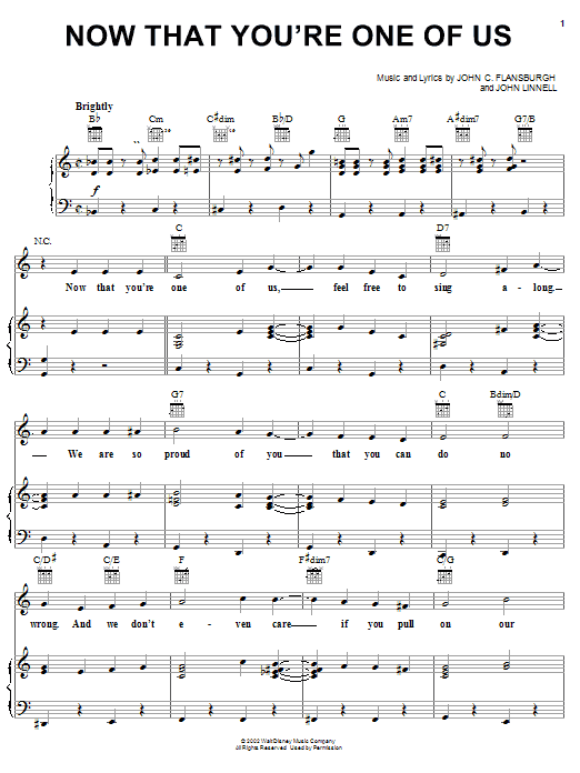 Preview John Flansburgh Now That You're One Of Us Film and TV sheet music, notes and chords for Piano, Vocal & Guitar (Right-Hand Melody), SKU: 19824 sheet music, piano notes, chords, guitar tabs, score, transpose, transcribe, how to play, guide, download, learn, tutorial, progression, song, artist, awards, billboard, mtv, vh1, tour, single, album, release