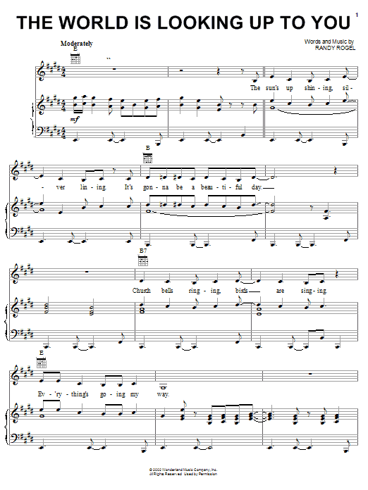 Preview Randy Rogel The World Is Looking Up To You Pop sheet music, notes and chords for Piano, Vocal & Guitar (Right-Hand Melody), SKU: 19827 sheet music, piano notes, chords, guitar tabs, score, transpose, transcribe, how to play, guide, download, learn, tutorial, progression, song, artist, awards, billboard, mtv, vh1, tour, single, album, release