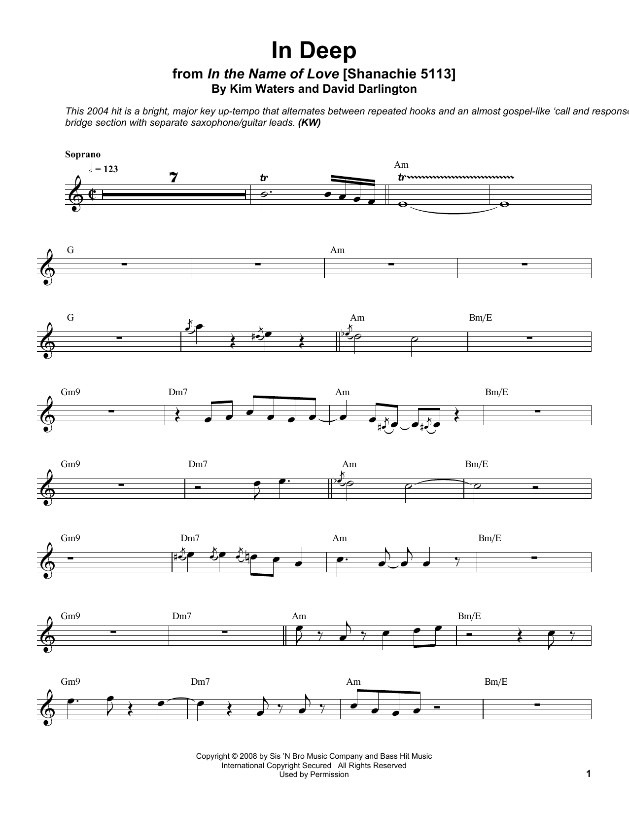 Preview Kim Waters In Deep Jazz sheet music, notes and chords for Soprano Sax Transcription, SKU: 198668 sheet music, piano notes, chords, guitar tabs, score, transpose, transcribe, how to play, guide, download, learn, tutorial, progression, song, artist, awards, billboard, mtv, vh1, tour, single, album, release