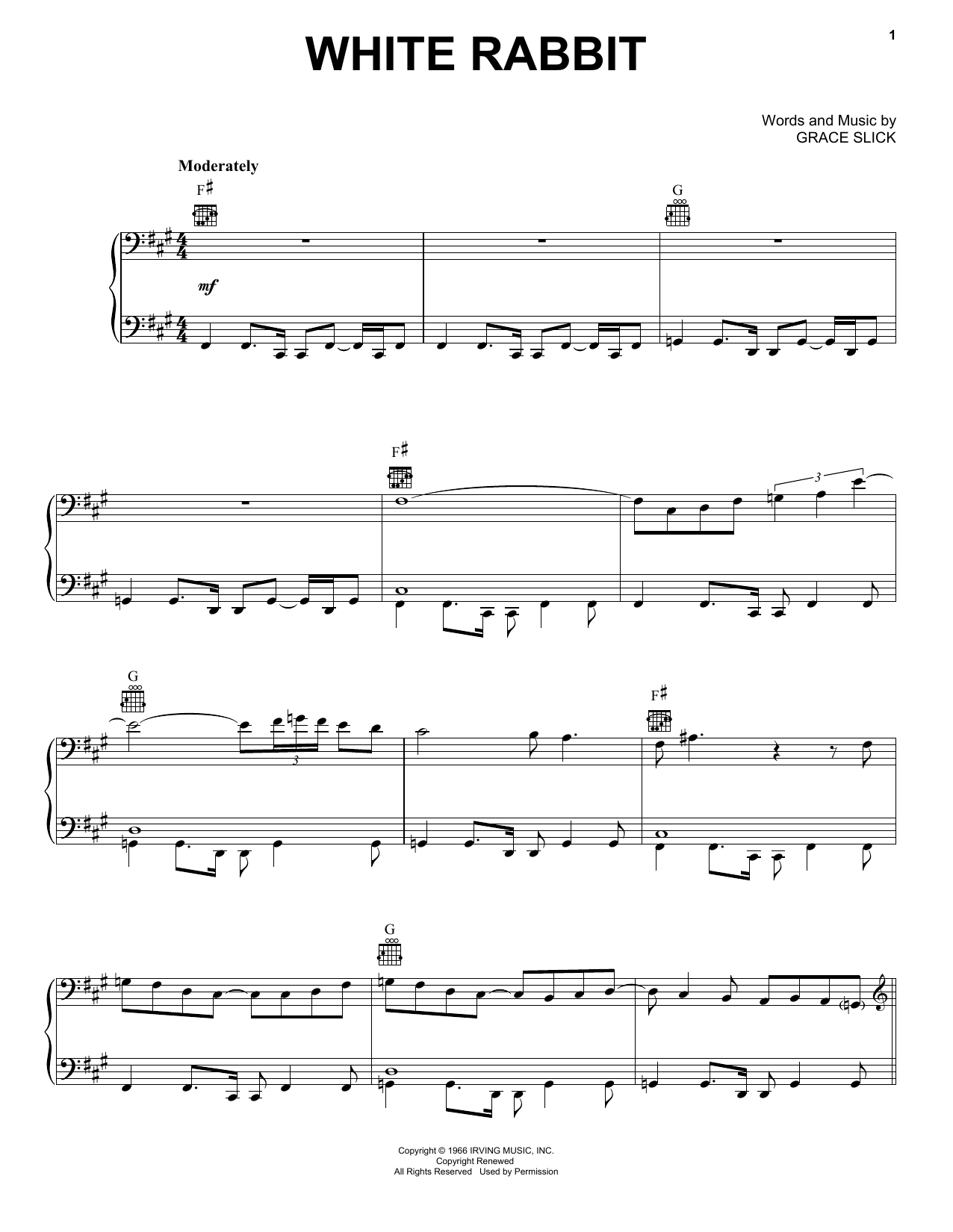 Preview Jefferson Airplane White Rabbit Pop sheet music, notes and chords for Piano, Vocal & Guitar (Right-Hand Melody), SKU: 19895 sheet music, piano notes, chords, guitar tabs, score, transpose, transcribe, how to play, guide, download, learn, tutorial, progression, song, artist, awards, billboard, mtv, vh1, tour, single, album, release