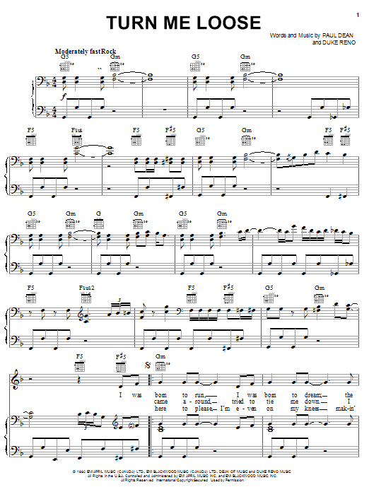 Preview Loverboy Turn Me Loose Rock sheet music, notes and chords for Piano, Vocal & Guitar (Right-Hand Melody), SKU: 19897 sheet music, piano notes, chords, guitar tabs, score, transpose, transcribe, how to play, guide, download, learn, tutorial, progression, song, artist, awards, billboard, mtv, vh1, tour, single, album, release