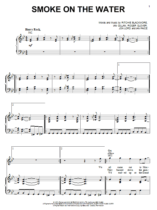 Preview Deep Purple Smoke On The Water Pop sheet music, notes and chords for Piano, Vocal & Guitar (Right-Hand Melody), SKU: 19940 sheet music, piano notes, chords, guitar tabs, score, transpose, transcribe, how to play, guide, download, learn, tutorial, progression, song, artist, awards, billboard, mtv, vh1, tour, single, album, release